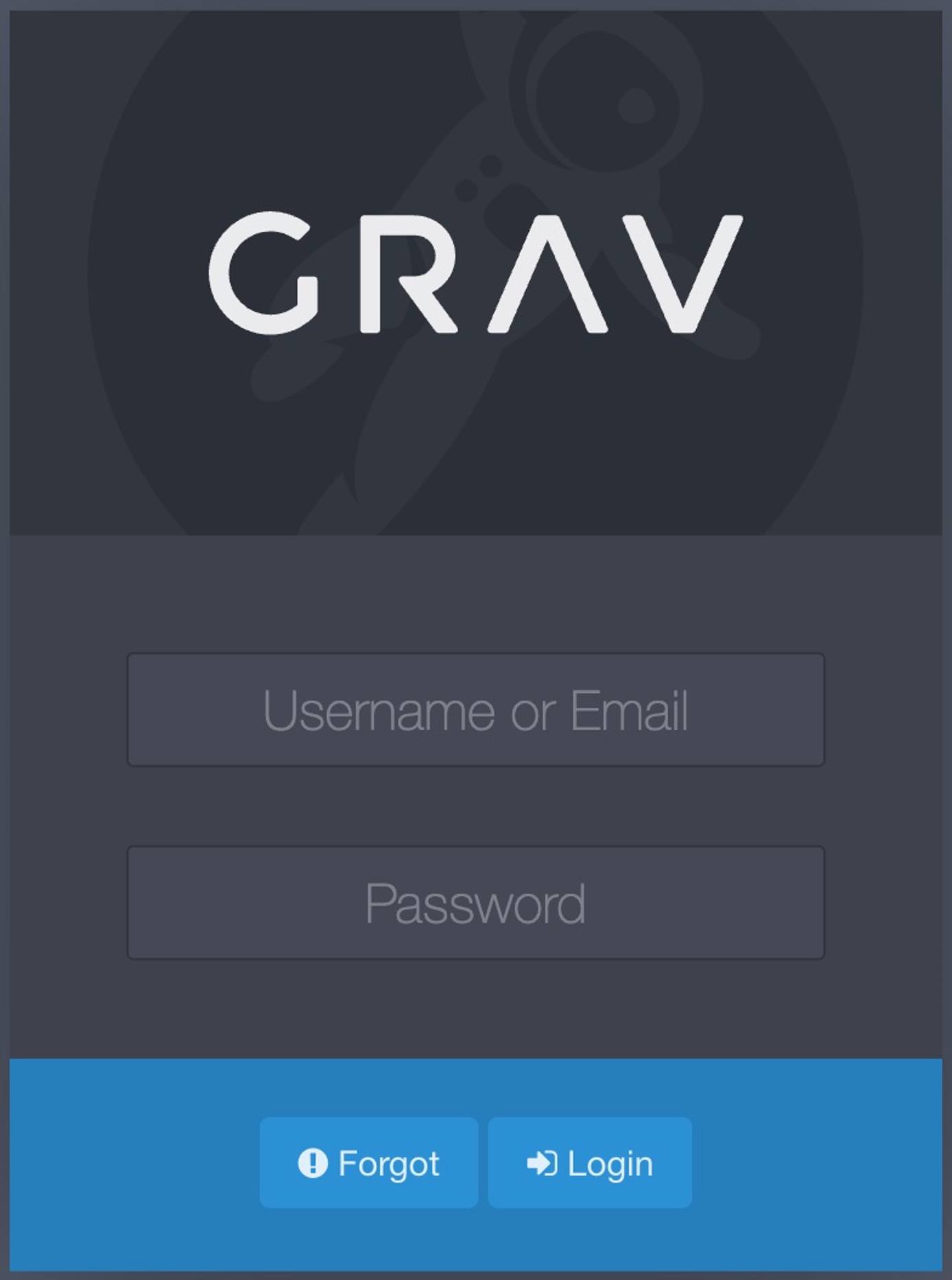 Screenshot of the Grav login page